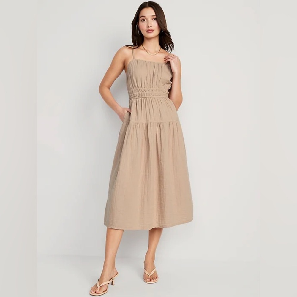 Old Navy Beige Tan Midi Dress